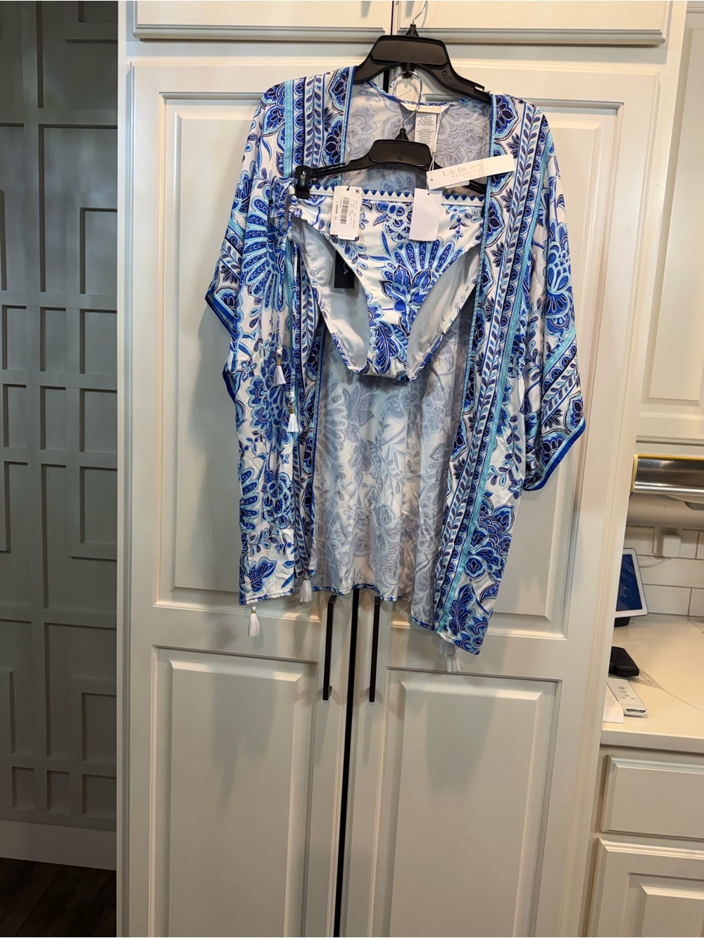 La Blanca Blue and White Floral Swim Cover-Up with Bikini bottoms